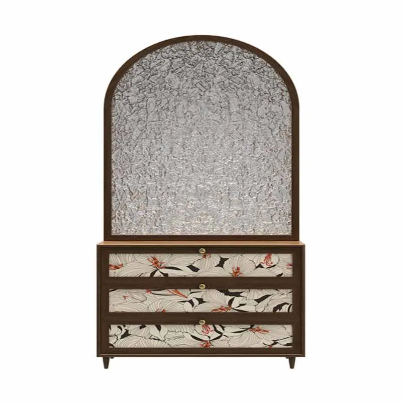 French light luxury water grain glass screen, entrance door partition, living room, dining room, solid wood design, shoe cabinet