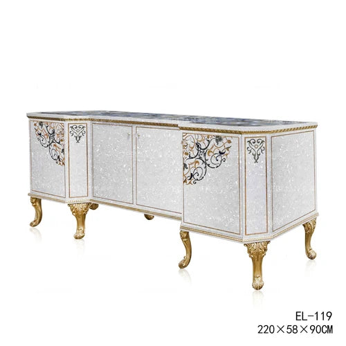 French luxury restaurant round dining table mahogany shell mosaic heavy industry carved dining table with turntable