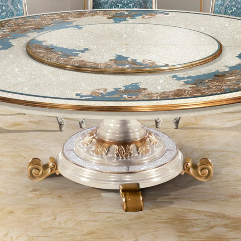 French table European deluxe solid wood carved round table chair combination villa restaurant furniture customization