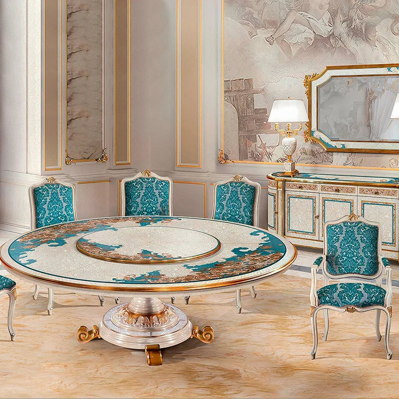 French table European deluxe solid wood carved round table chair combination villa restaurant furniture customization