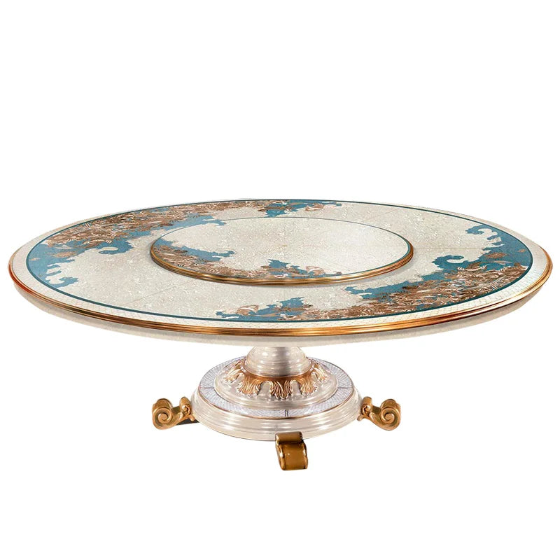 French table European deluxe solid wood carved round table chair combination villa restaurant furniture customization