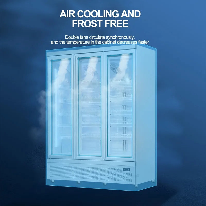 Frost Free Glass Door Chiller Vertical Display Showcase Beverage Refrigerator Cabinet Cold Drink Beer Cooler