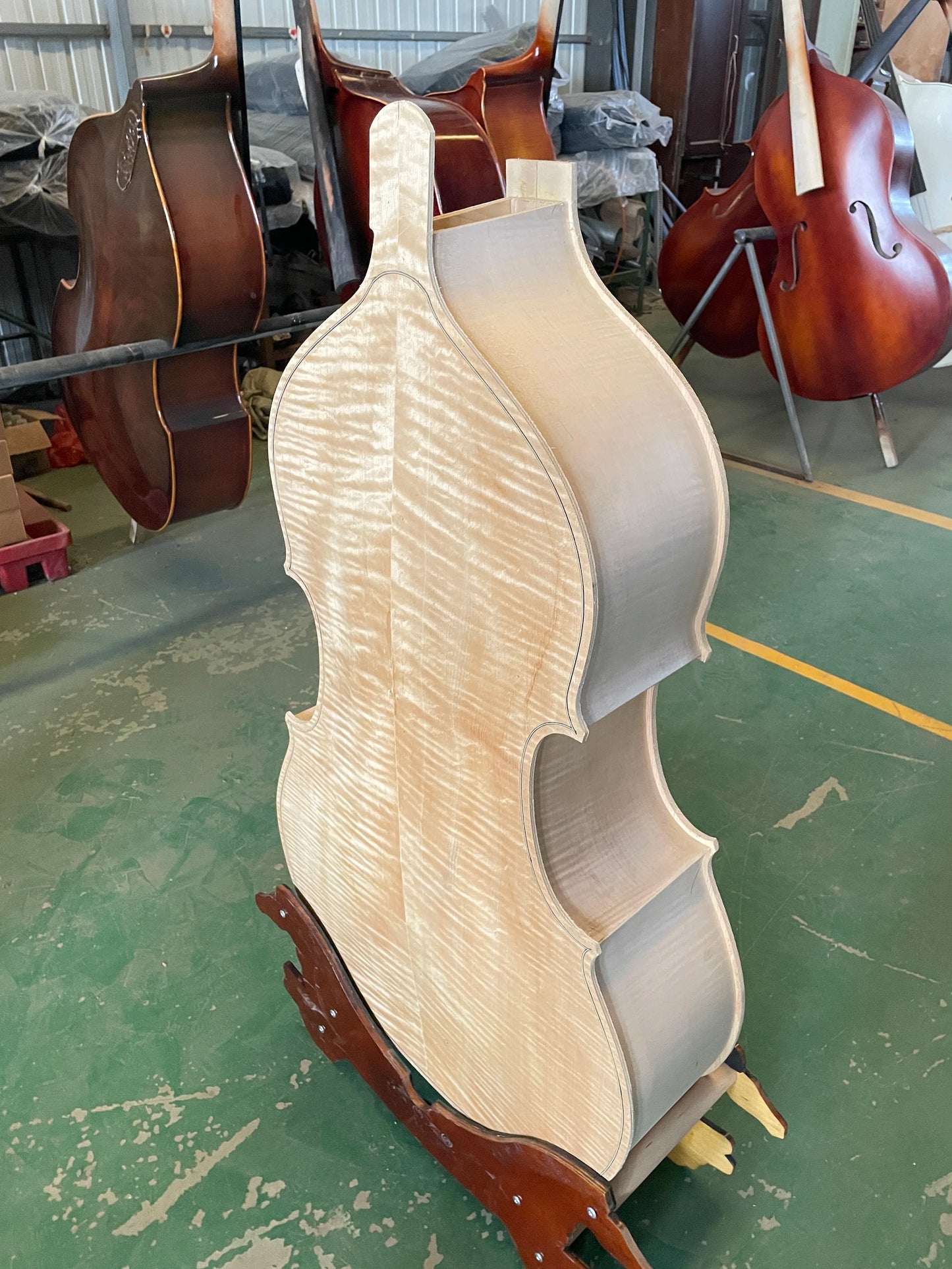 MMOOKA Fully Handcrafted White upright Bass, 3/4 Solid Spruce Top Plywood, Back Flame Maple, larger than Cello