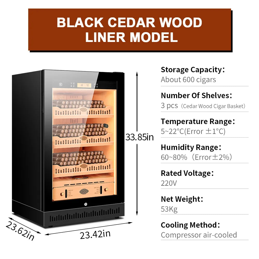 Functional Cigar Humidor Intelligent Control Humidity Temperature Cedar Wood Thermostatic Cooler Cabinet Compressor 46C