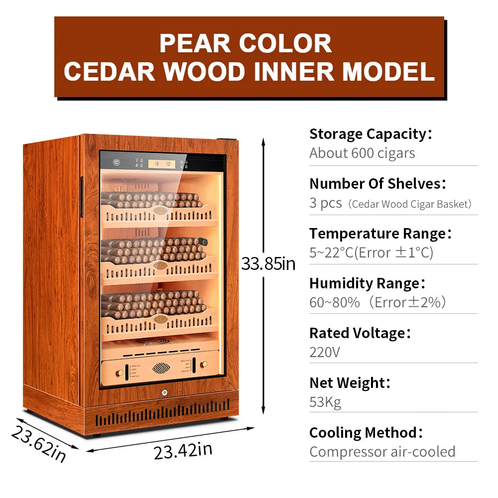 Functional Cigar Humidor Intelligent Control Humidity Temperature Cedar Wood Thermostatic Cooler Cabinet Compressor 46C