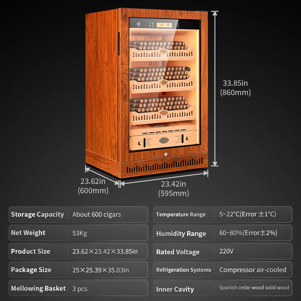 Functional Cigar Humidor Intelligent Control Humidity Temperature Cedar Wood Thermostatic Cooler Cabinet Compressor 46C