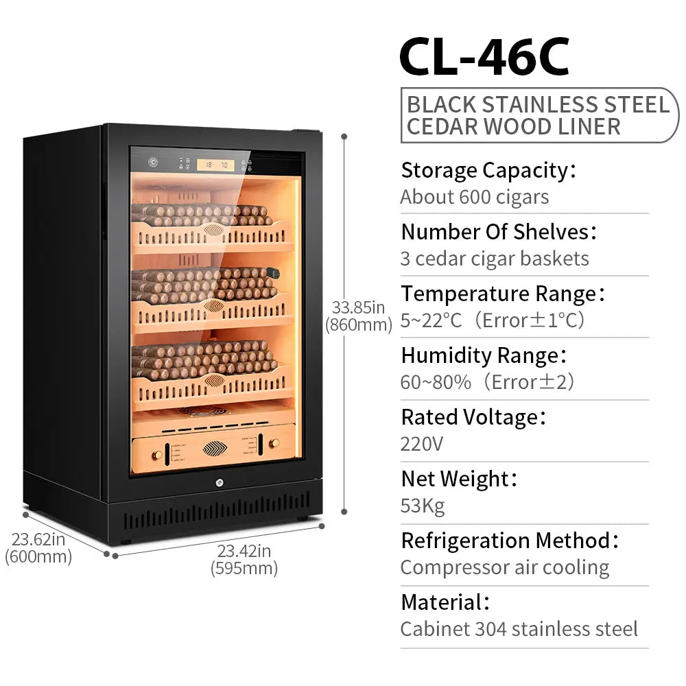 Functional Cigar Humidor Intelligent Control Humidity Temperature Cedar Wood Thermostatic Cooler Cabinet Compressor 46C