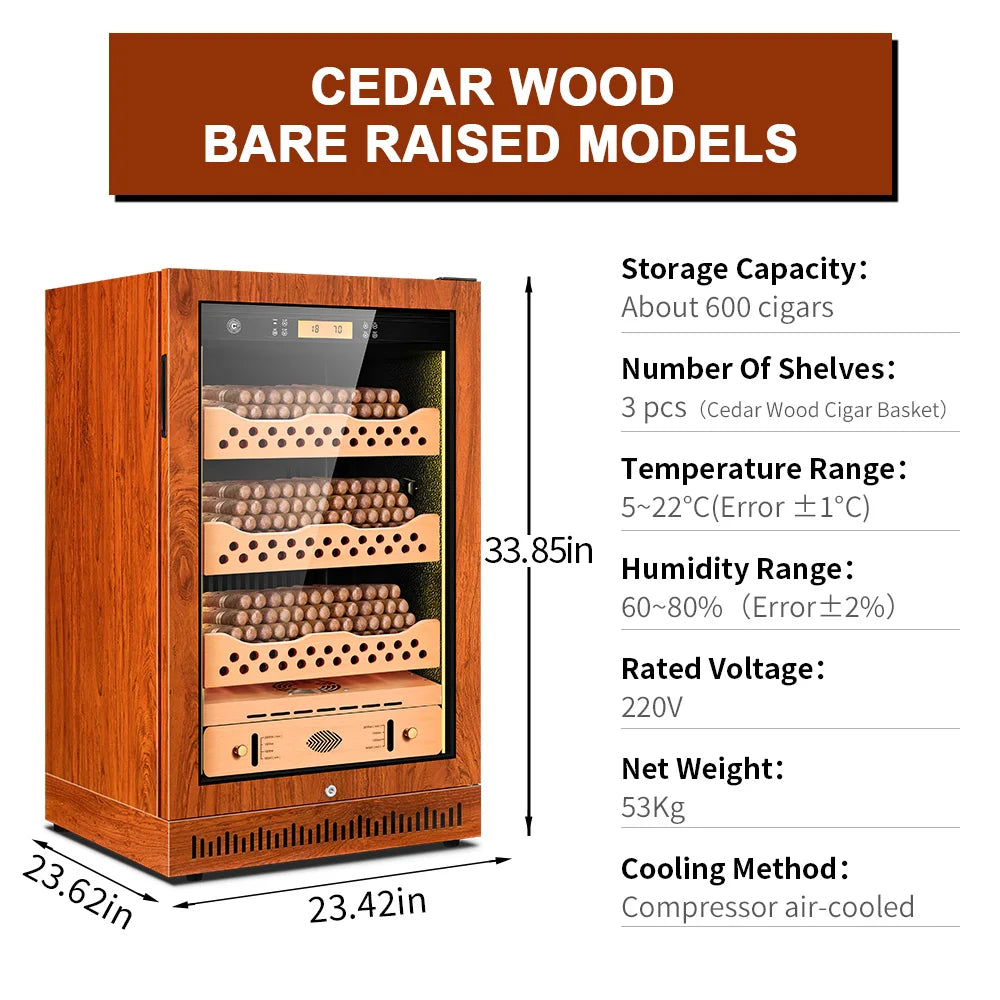 Functional Cigar Humidor Intelligent Control Humidity Temperature Cedar Wood Thermostatic Cooler Cabinet Compressor 46C