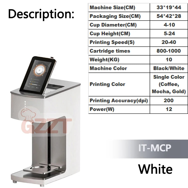 GZZT Commercial Smart Coffee Latte Printer 3D Printing Machine Milk Froth Beer Colour Food Printer Bread Bun Snack Cake Mocha