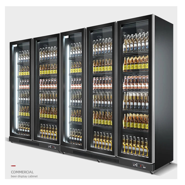 Glass Door Drinks Fridge Soft Drink Beer Display Coolers Upright Double Door Refrigerator