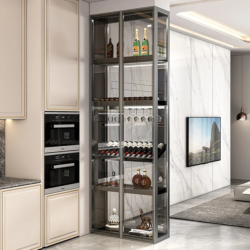 Glass Wine Cabinet Display Cabinet Modern Minimalist Light Luxury High-end Home Living Room Against The Wall Net Red Cabinet