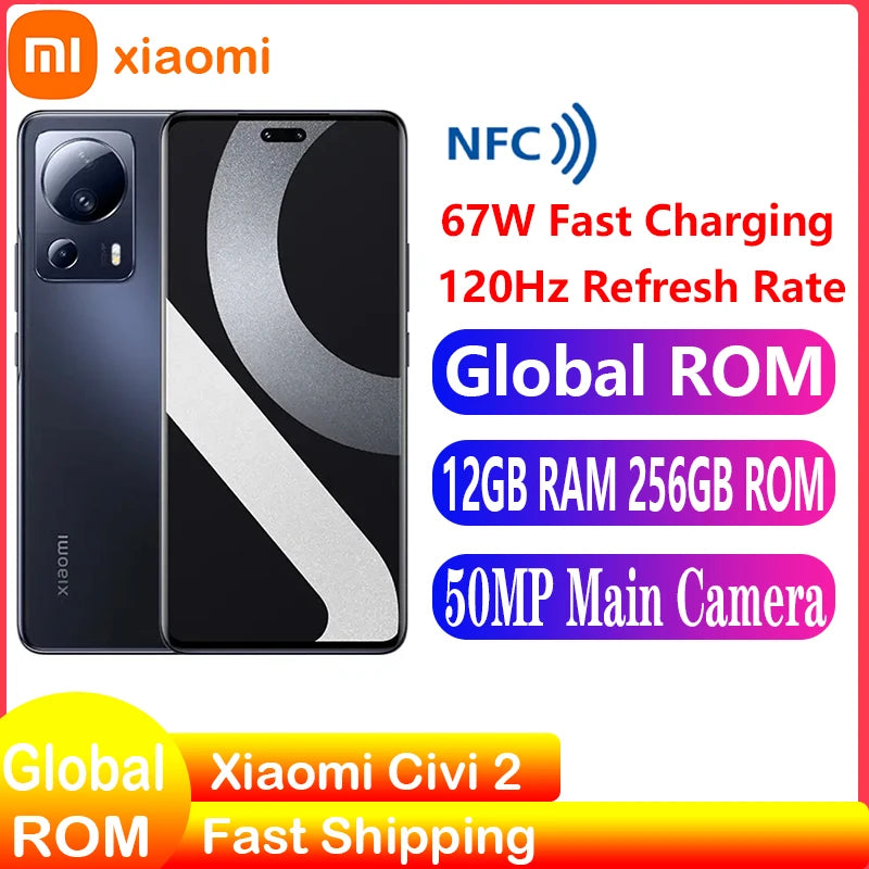 Global Rom Xiaomi Civi 2 5G Mobile Phone 6.55inch 120Hz Snapdragon 7 Gen 1 Octa Core 50MP Rear Three Camera 4500mAh 67W NFC