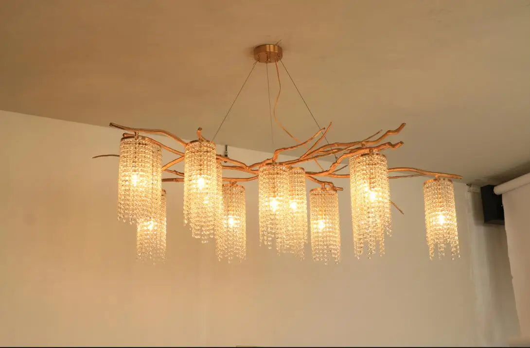 Nordic post-modern copper branch crystal chandelier French living room dining room lamp American minimalist designer villa