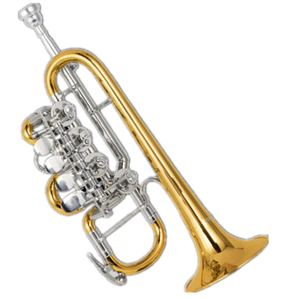 High Grade professional Cupronickel tuning pipe Gold lacquer Rotary Trumpet