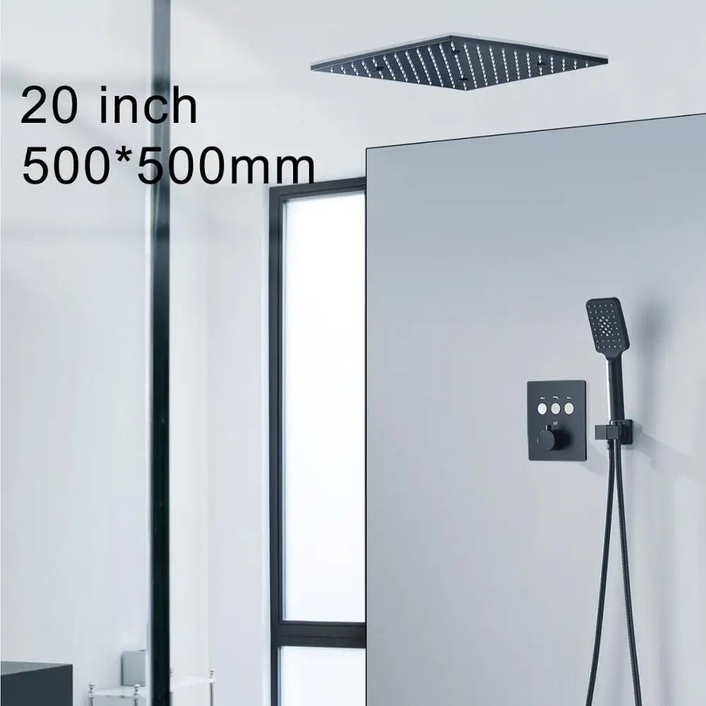 MMOOKA High Quality Plating Matt Black LED 16/20inch Shower Head Set Tap Button Constant Temperature Valve Mixer Switch Faucet MMOOKA.COM