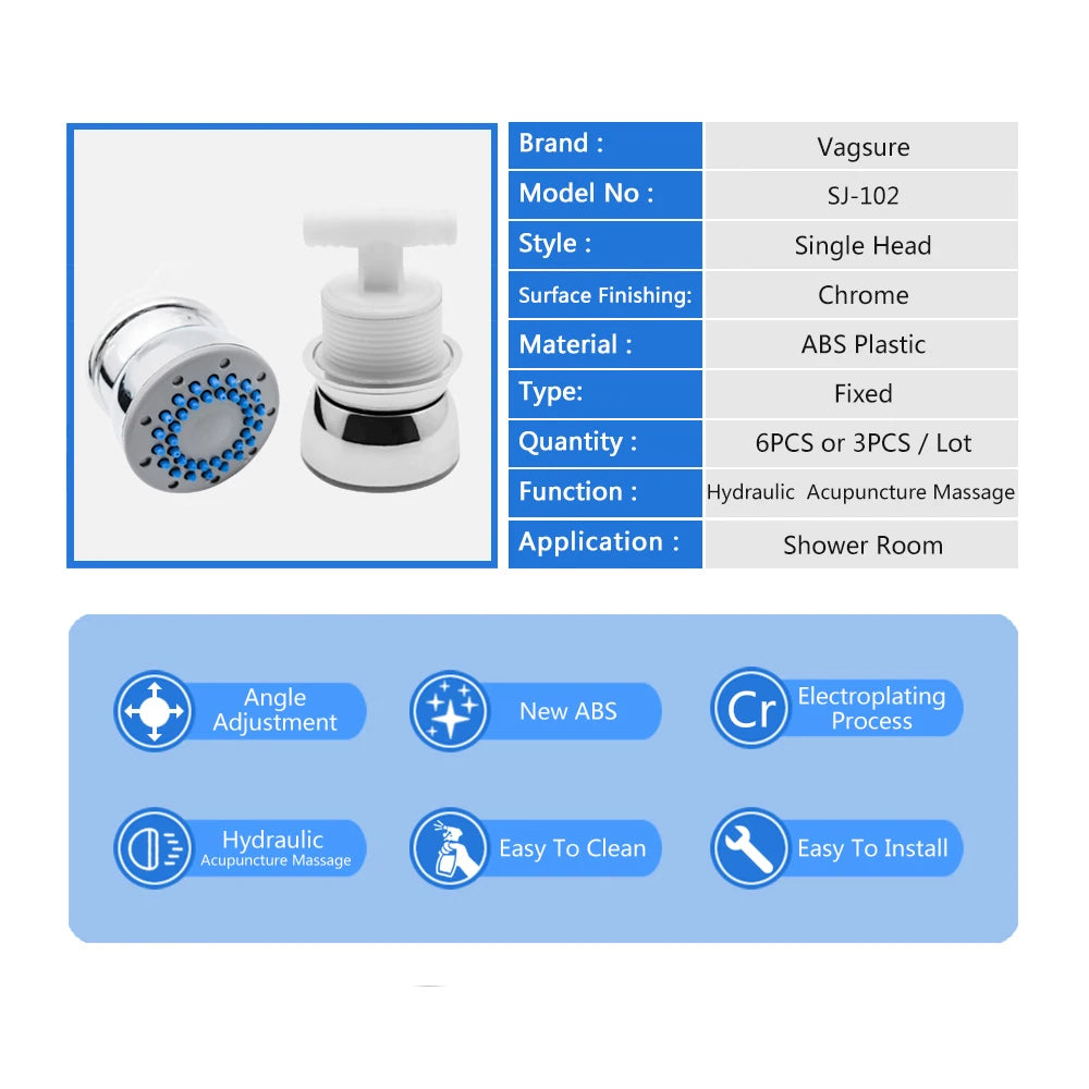 MMOOKA 3pcs-6pcs/set Bathroom Hydromassage Showerhead Water Saving Rotatable Massage Shower Nozzle MMOOKA.COM