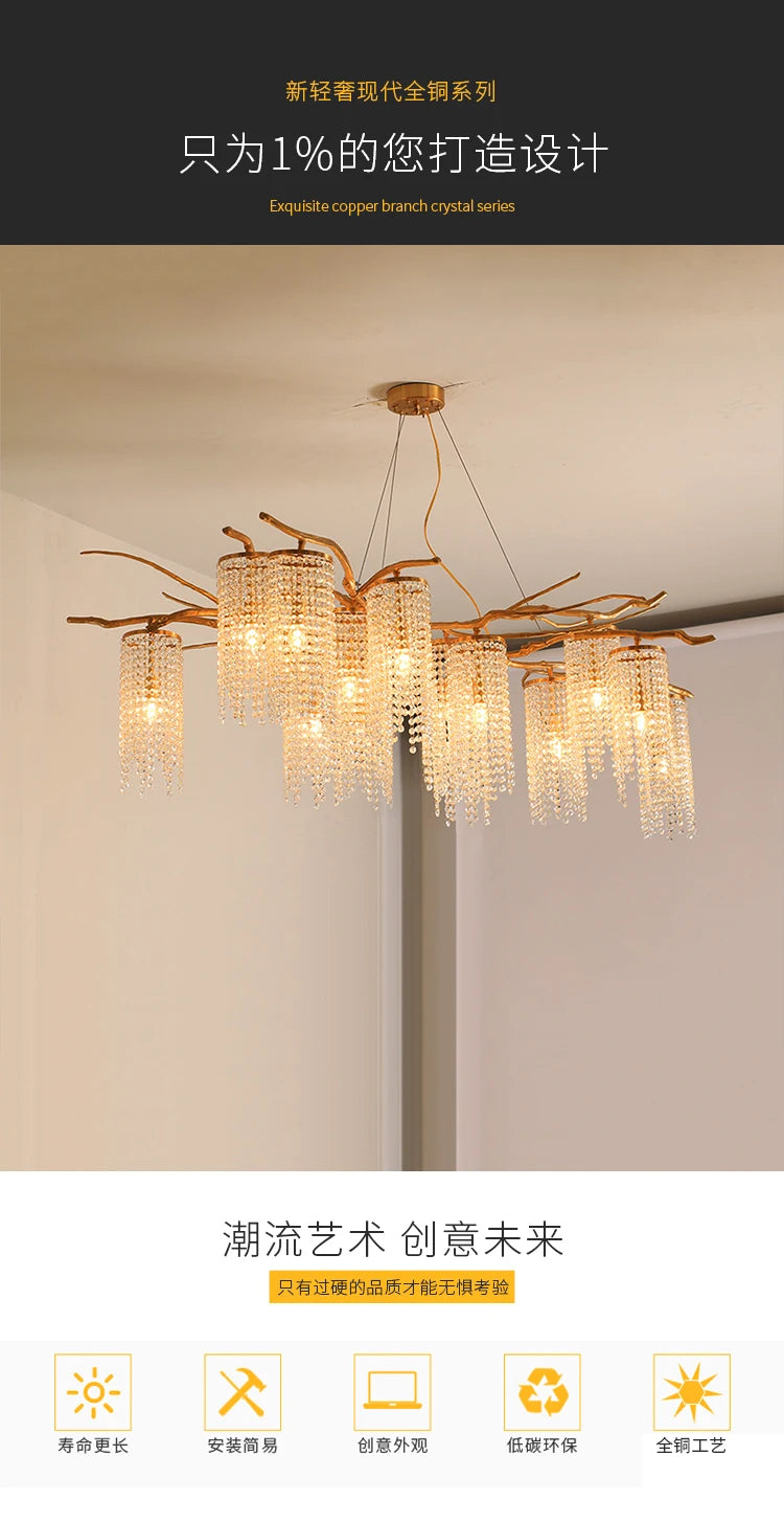 Light luxury all-copper creative chandelier villa living room dining room bar coffee shop art lamp