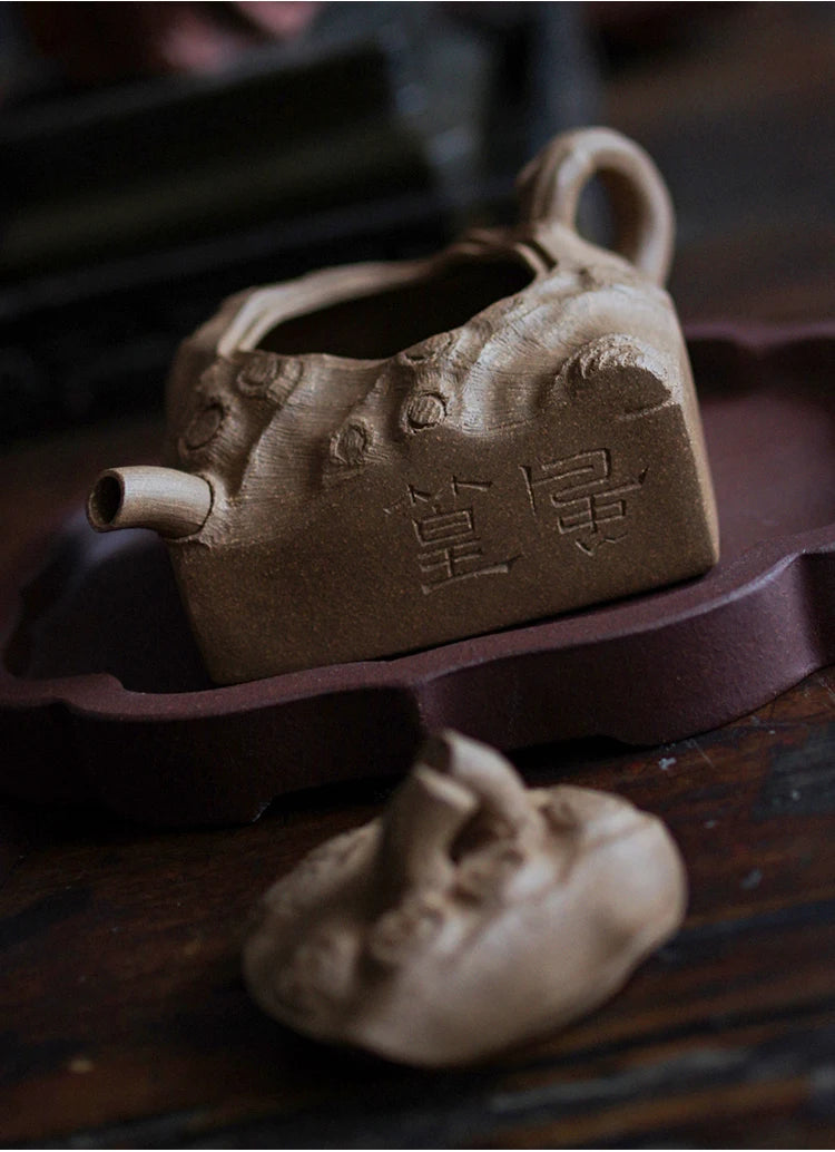 Jianghu Tea House Youhuang Section Mud Fully Handmade Scholar's Sketch Flower Ware Bamboo Root Pot Yixing Original Mine Purple C