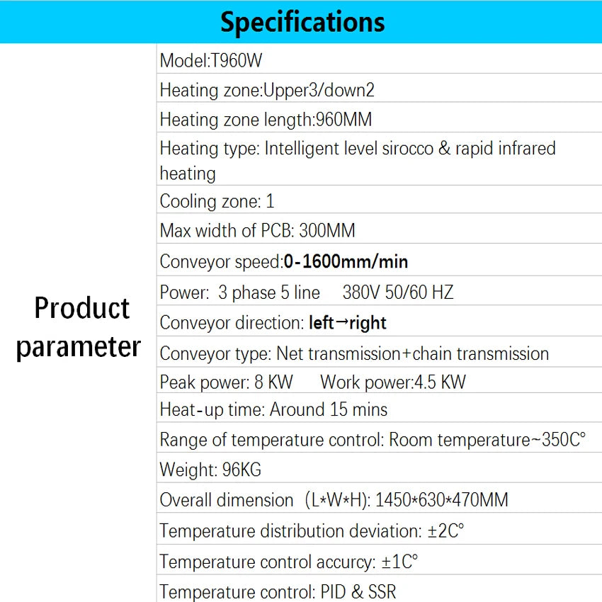 1 PC T960W LED Infrared IC Heater Reflow Oven 960MM Rework Sation Reflow Wave Oven Equipment