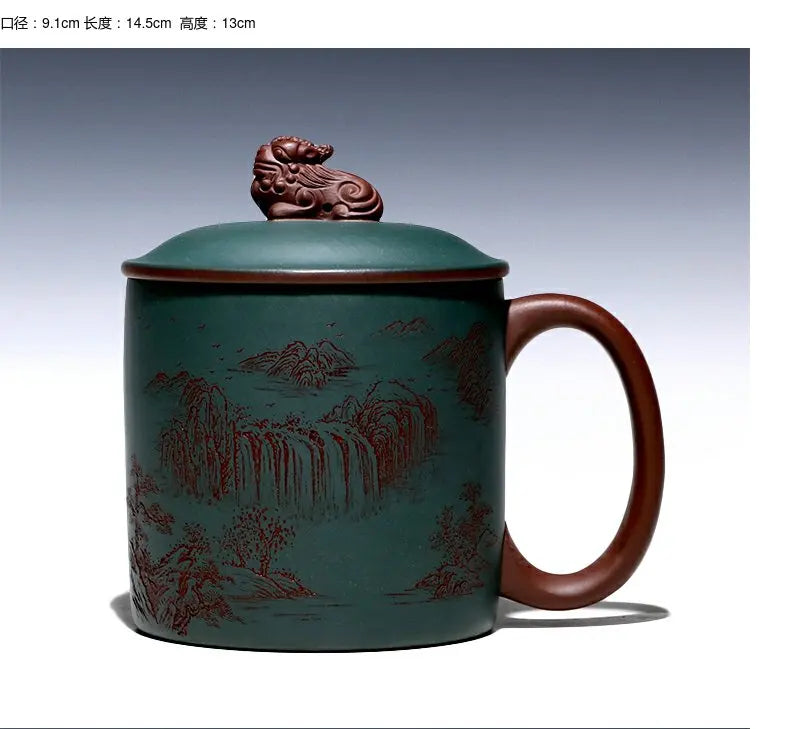 pot 】 yixing purple sand the engineering ChuLiQiang all hand painted purple clay cover cup chlorite batter landscape
