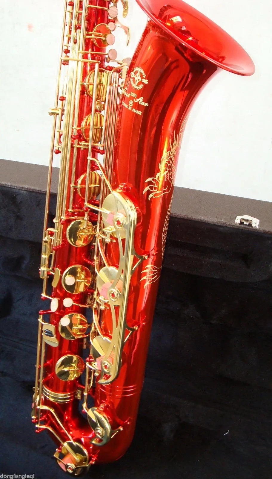New Red Baritone Saxophone with Low A high F customized Music instruments