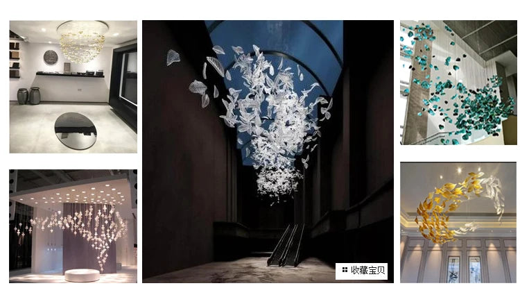 Hotel lobby sales office duplex building corridor staircase villa living room lotus leaf new Chinese Buddhist chandelier LED