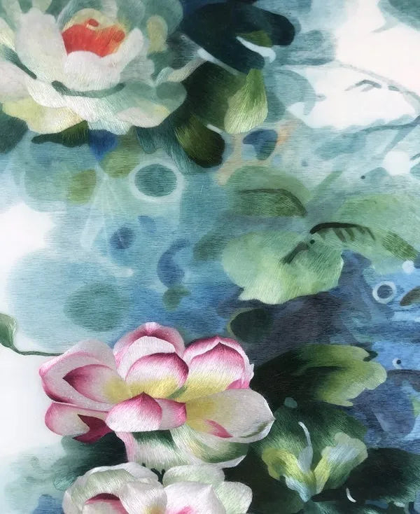 Handmade 100% Mulberry Silk Thread Finished Suzhou Embroidery not include frame ,Lotus And Fishes 50*100cm