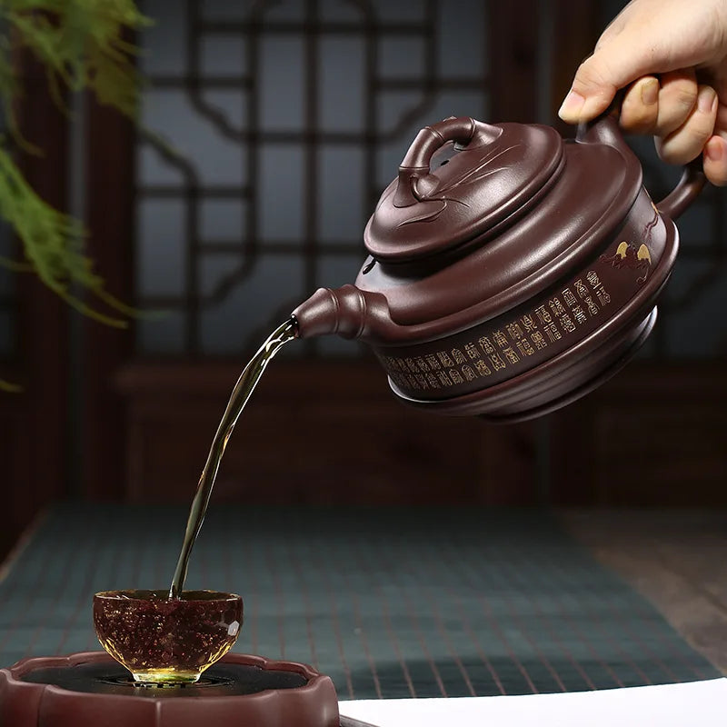 Handmade Large Large-Capacity Rotating Purple Clay Pot Famous Home Moon Red Tea Set Household Double-Line Bamboo Drum Pot