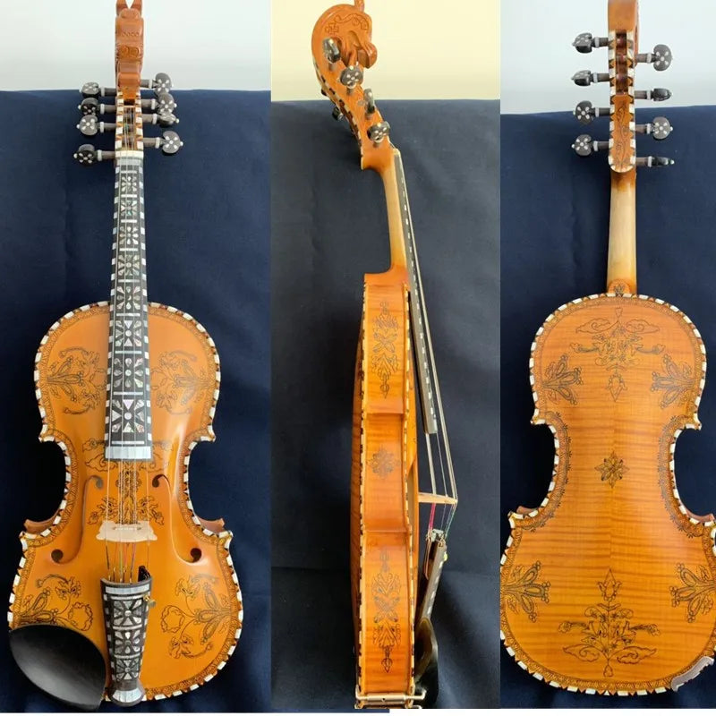 MMOOKA Hardanger fiddle Norwegian fiddle 4/4 violin (4*4),copy hardanger Carved mosaic shell luxury Hardingfele 4 string / 9 string Bri