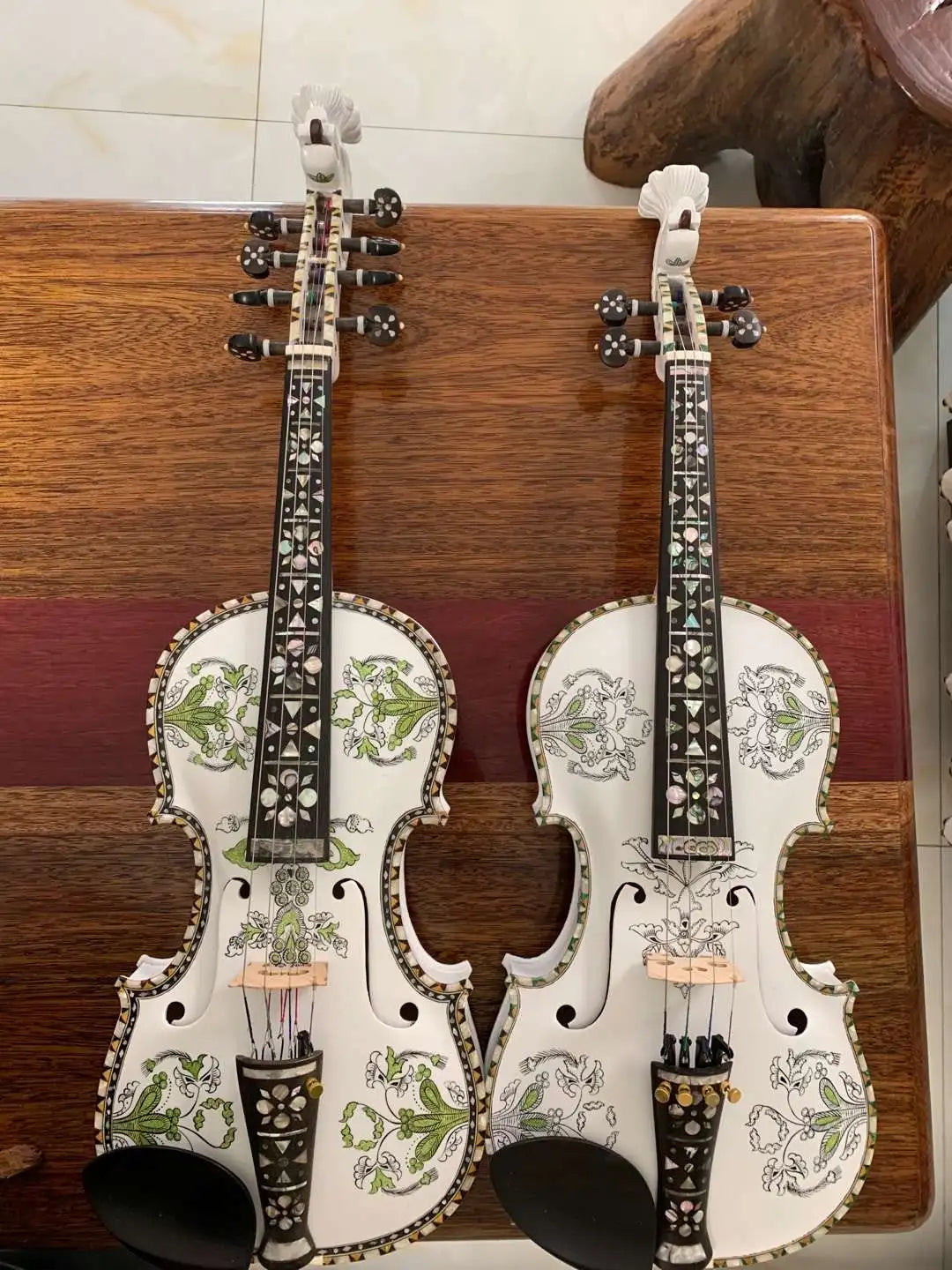 MMOOKA Hardanger fiddle Norwegian fiddle 4/4 violin (4*4),copy hardanger Carved mosaic shell luxury Hardingfele 4 string / 9 string Bri