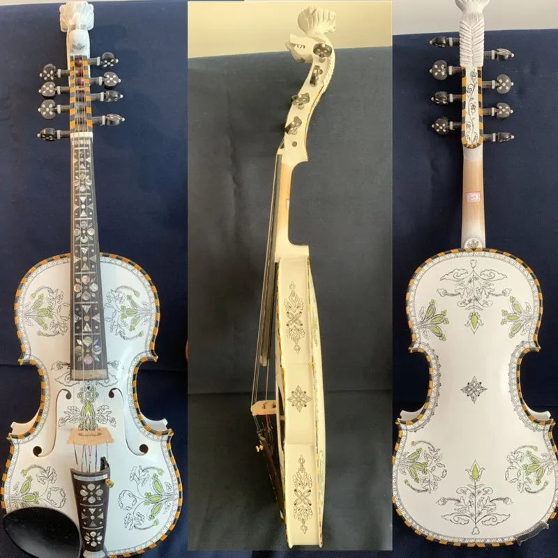 MMOOKA Hardanger fiddle Norwegian fiddle 4/4 violin (4*4),copy hardanger Carved mosaic shell luxury Hardingfele 4 string / 9 string Bri