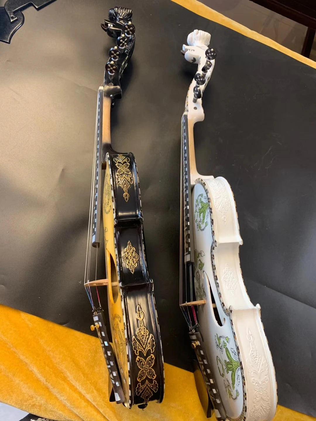 MMOOKA Hardanger fiddle Norwegian fiddle 4/4 violin (4*4),copy hardanger Carved mosaic shell luxury Hardingfele 4 string / 9 string Bri