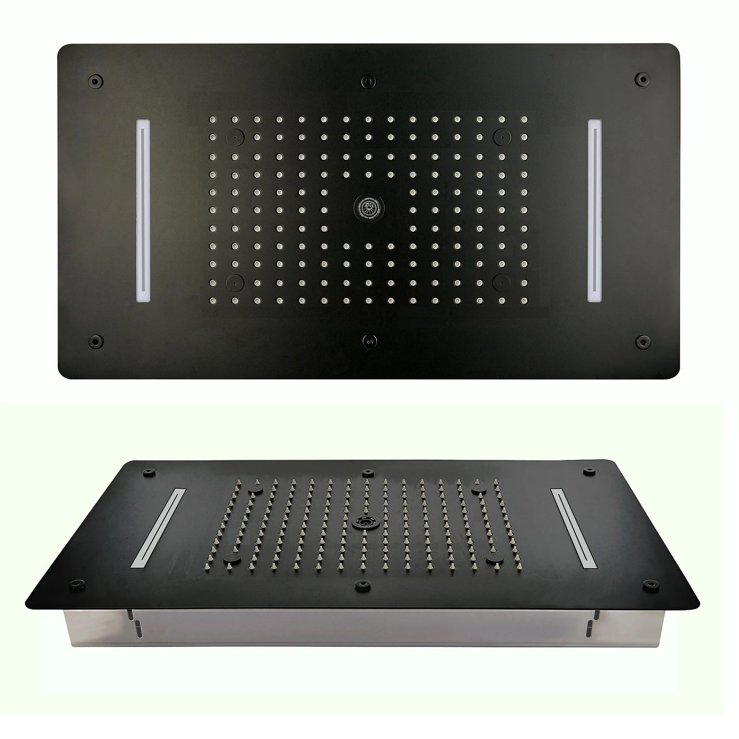 MMOOKA LED Ceiling Shower Head 27.56"x14.96" Matte Black Embedded Showerhead Massage Rainfall Waterfall Bubble Mist Stainless Steel MMOOKA.COM