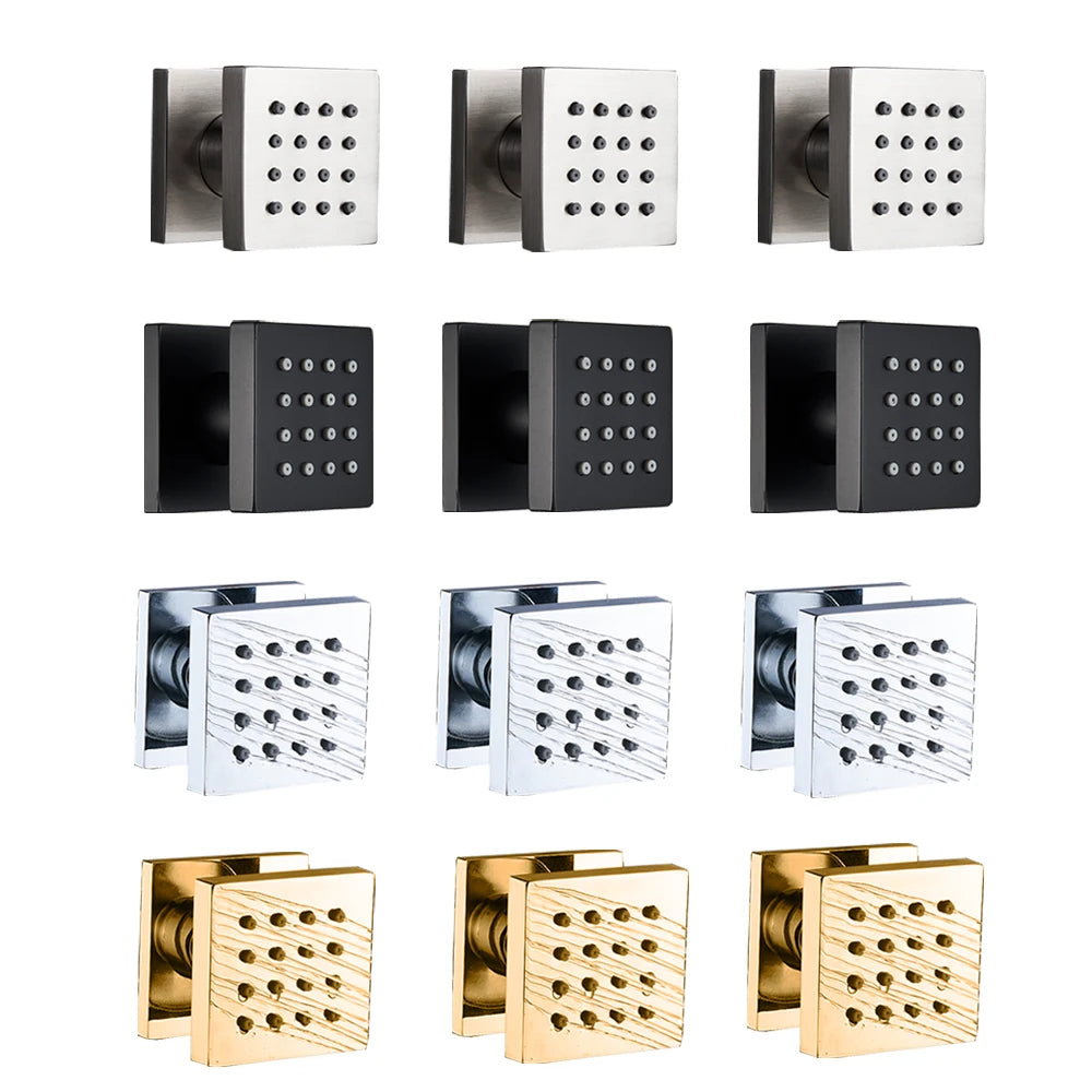 MMOOKA Chrome Black Brass Body Sprays Square Shower Spa Massage Body Jets Golden Concealed Shower Spray Head Faucet Accessory MMOOKA.COM
