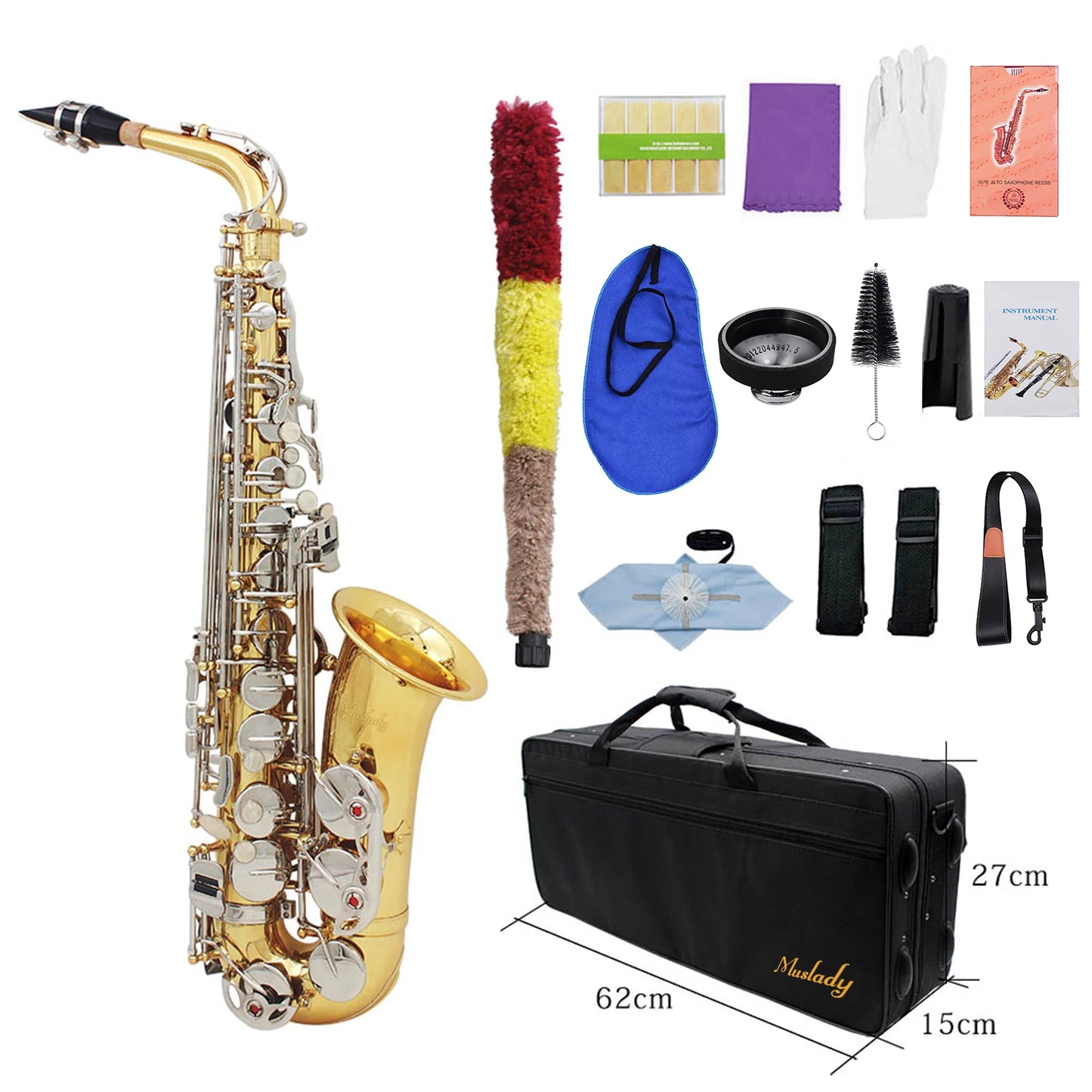 High Quality Brass Eb E-Flat alto Saxophone Sax Glossy Engraved Natural White Shell Button Wind Instrument with Hardshell Case
