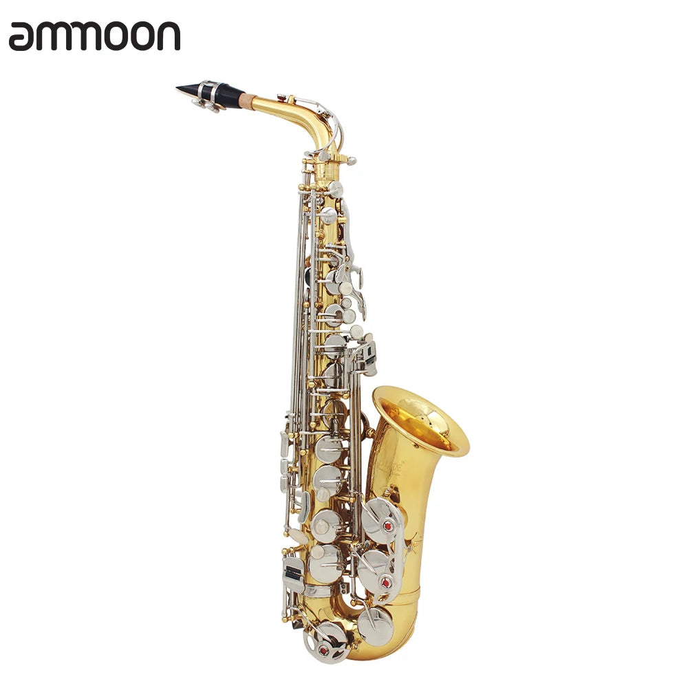 High Quality Brass Eb E-Flat alto Saxophone Sax Glossy Engraved Natural White Shell Button Wind Instrument with Hardshell Case