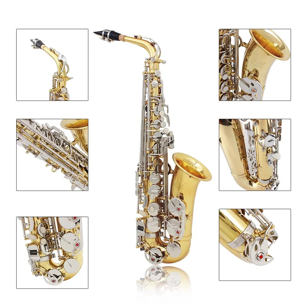 High Quality Brass Eb E-Flat alto Saxophone Sax Glossy Engraved Natural White Shell Button Wind Instrument with Hardshell Case