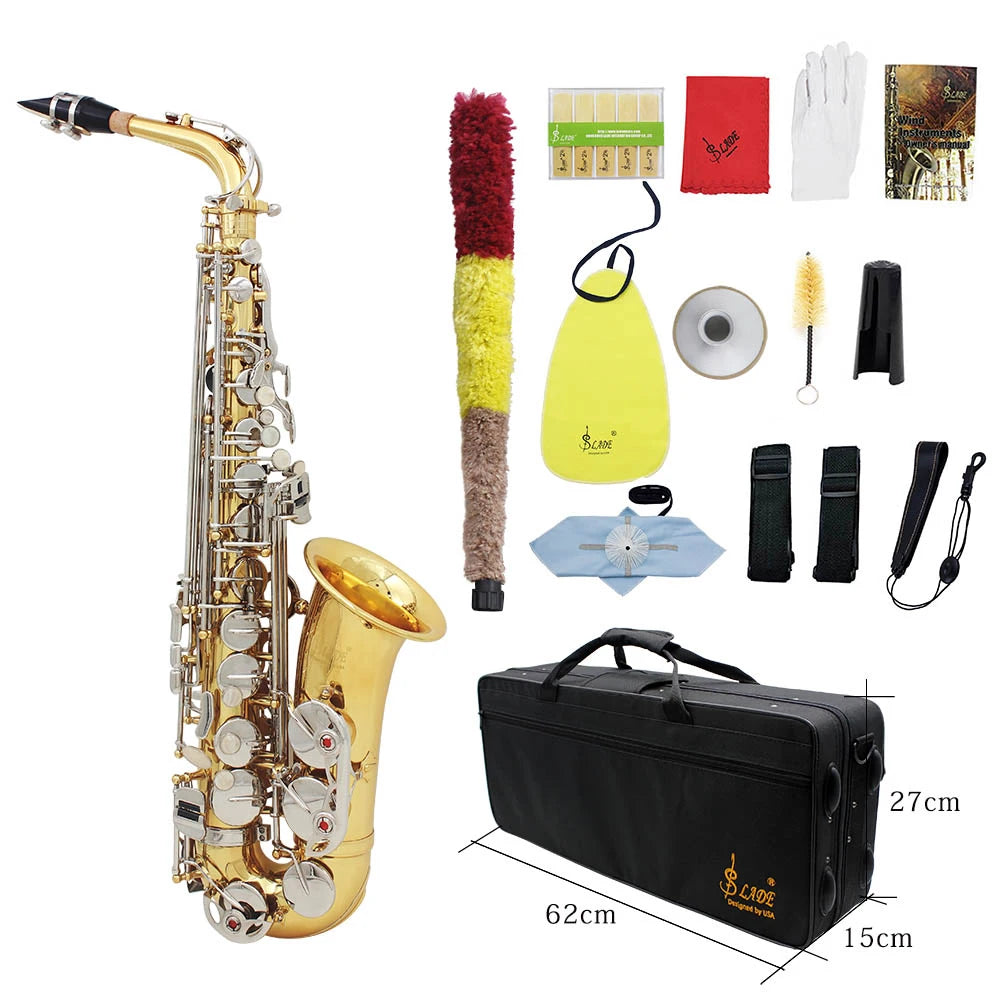 High Quality Brass Eb E-Flat alto Saxophone Sax Glossy Engraved Natural White Shell Button Wind Instrument with Hardshell Case