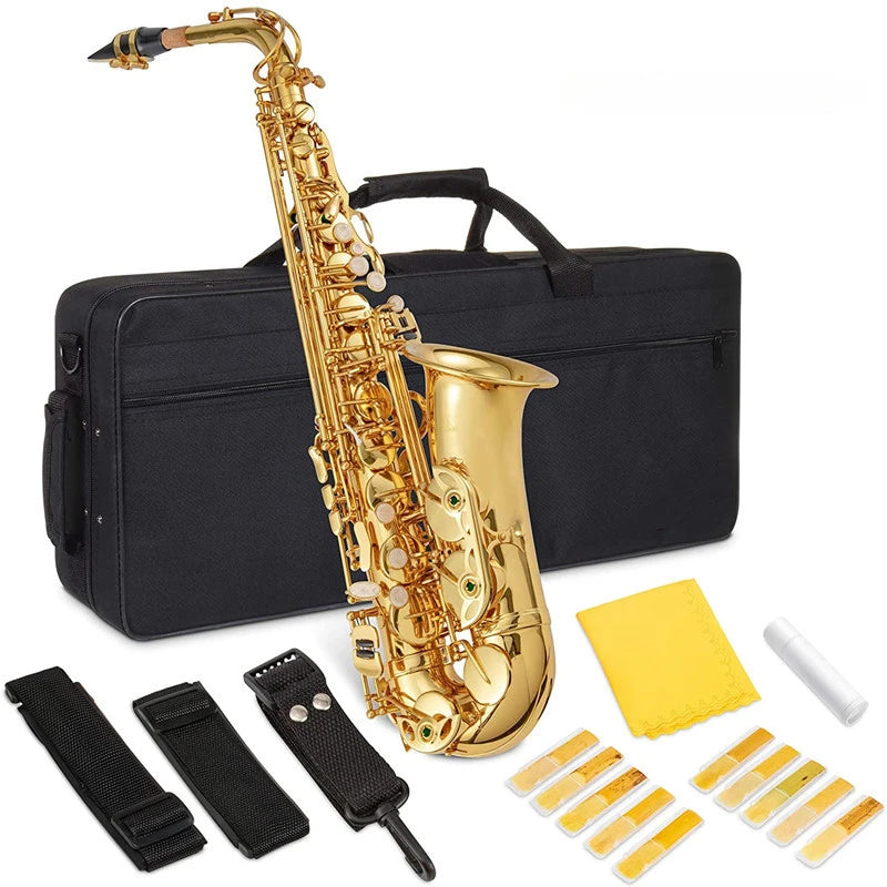 High Quality Eb Alto Saxophone Brass Lacquered Gold E Flat Sax Musical Woodwind Instrument With Case Mouthpiece Accessories
