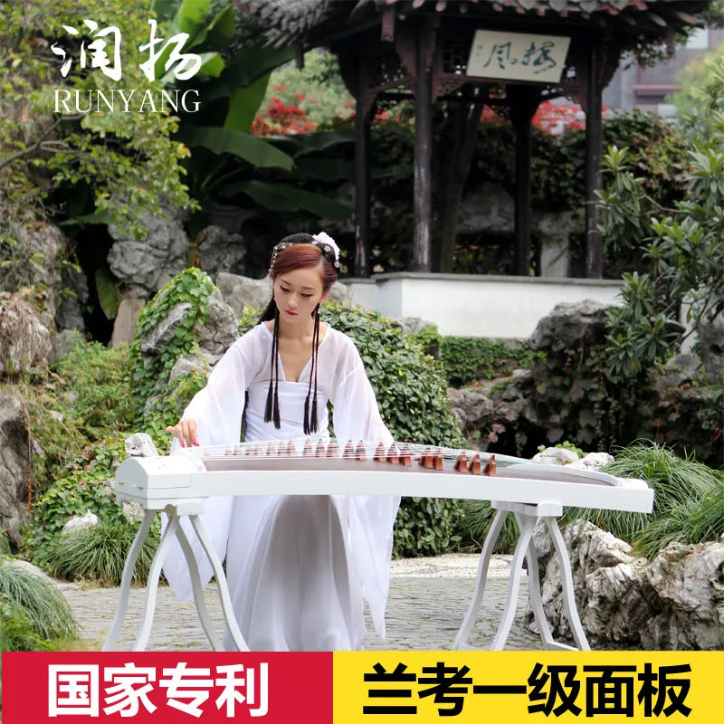 High-end Natural Shells White Carving Guzheng Pattern Handmade Inlay Zither Chinese 21 Strings Music Instrumment