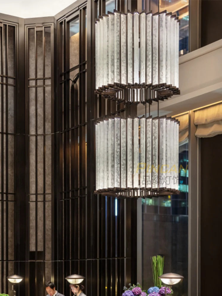 High-end atmosphere crystal ceiling lamp simple glass chandelier super long custom villa duplex building hollow loft lighting