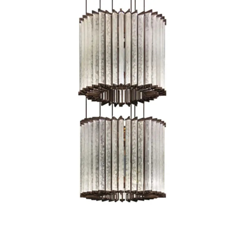 High-end atmosphere crystal ceiling lamp simple glass chandelier super long custom villa duplex building hollow loft lighting