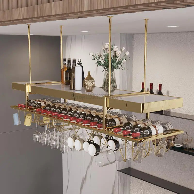 High-end bar wine rack restaurant wine cabinet bar hanger hanging stainless steel decorative red wine cup holder goblet upside