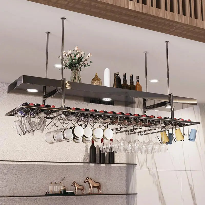 High-end bar wine rack restaurant wine cabinet bar hanger hanging stainless steel decorative red wine cup holder goblet upside