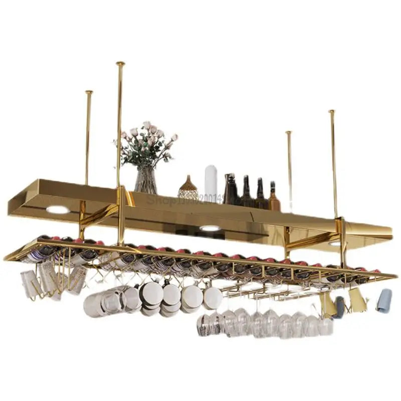 High-end bar wine rack restaurant wine cabinet bar hanger hanging stainless steel decorative red wine cup holder goblet upside