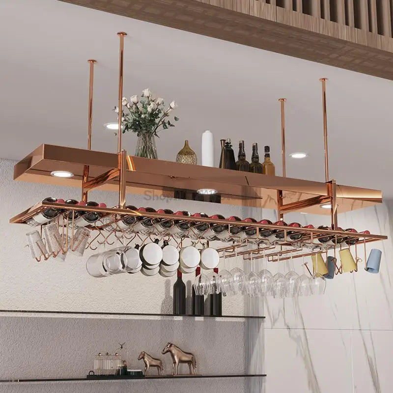 High-end bar wine rack restaurant wine cabinet bar hanger hanging stainless steel decorative red wine cup holder goblet upside