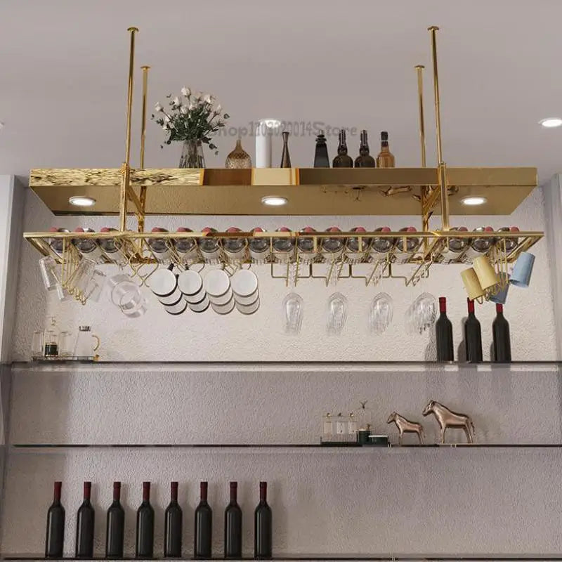 High-end bar wine rack restaurant wine cabinet bar hanger hanging stainless steel decorative red wine cup holder goblet upside