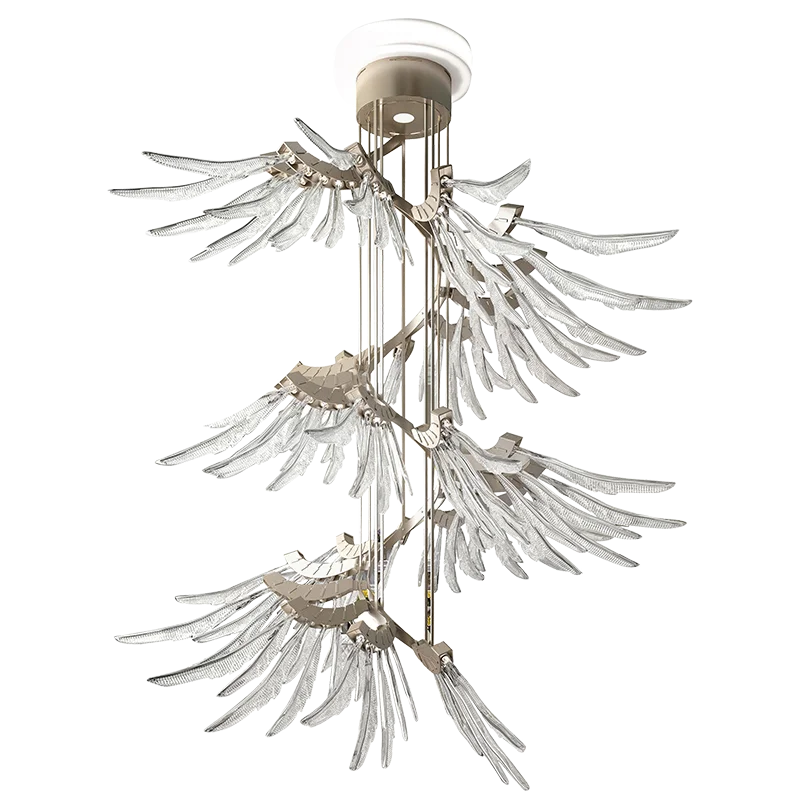 High-end crystal glass chandelier personality feather ceiling lamp atmospheric villa hollow Loft staircase Loft hall lighting