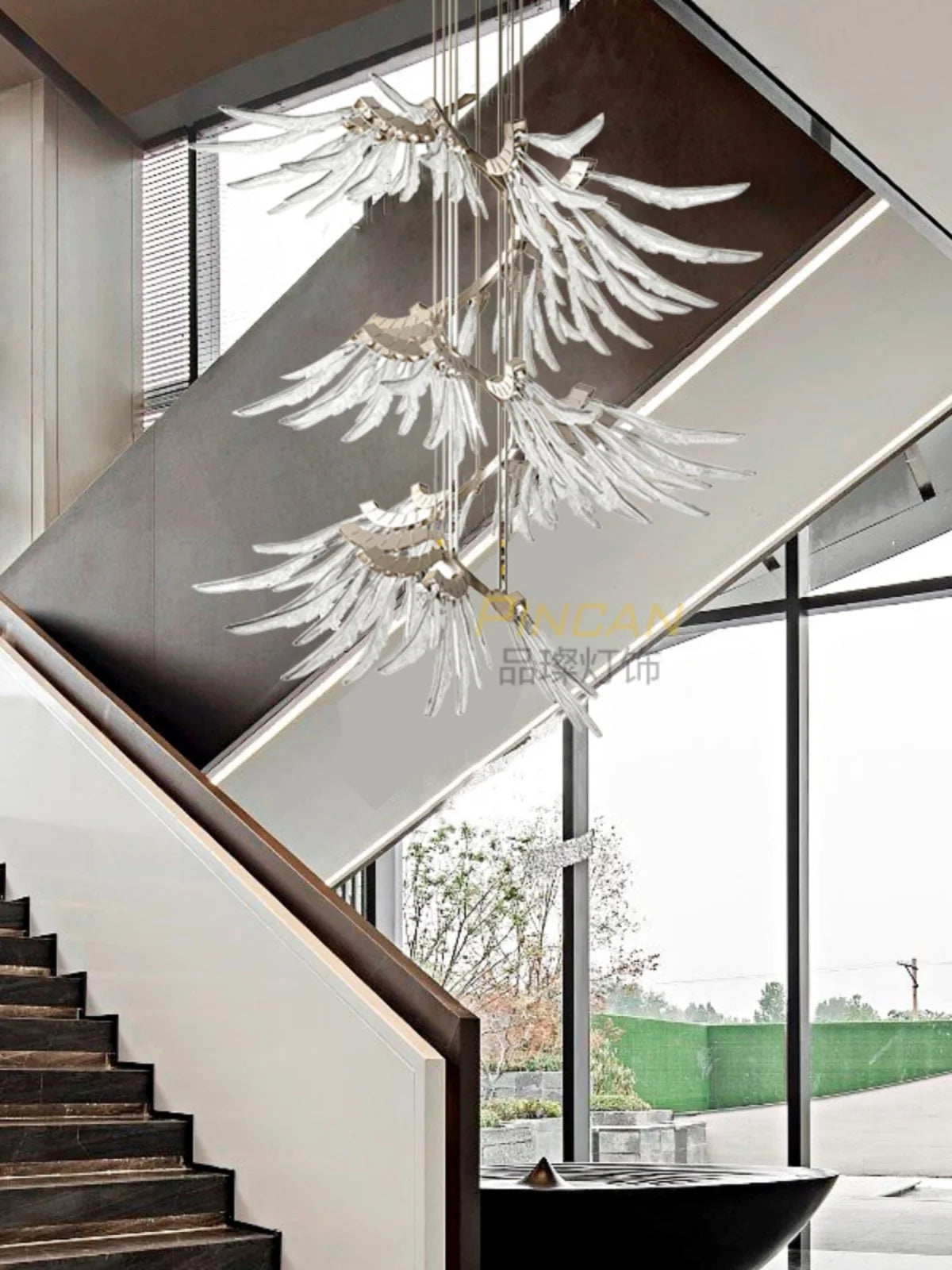 High-end crystal glass chandelier personality feather ceiling lamp atmospheric villa hollow Loft staircase Loft hall lighting