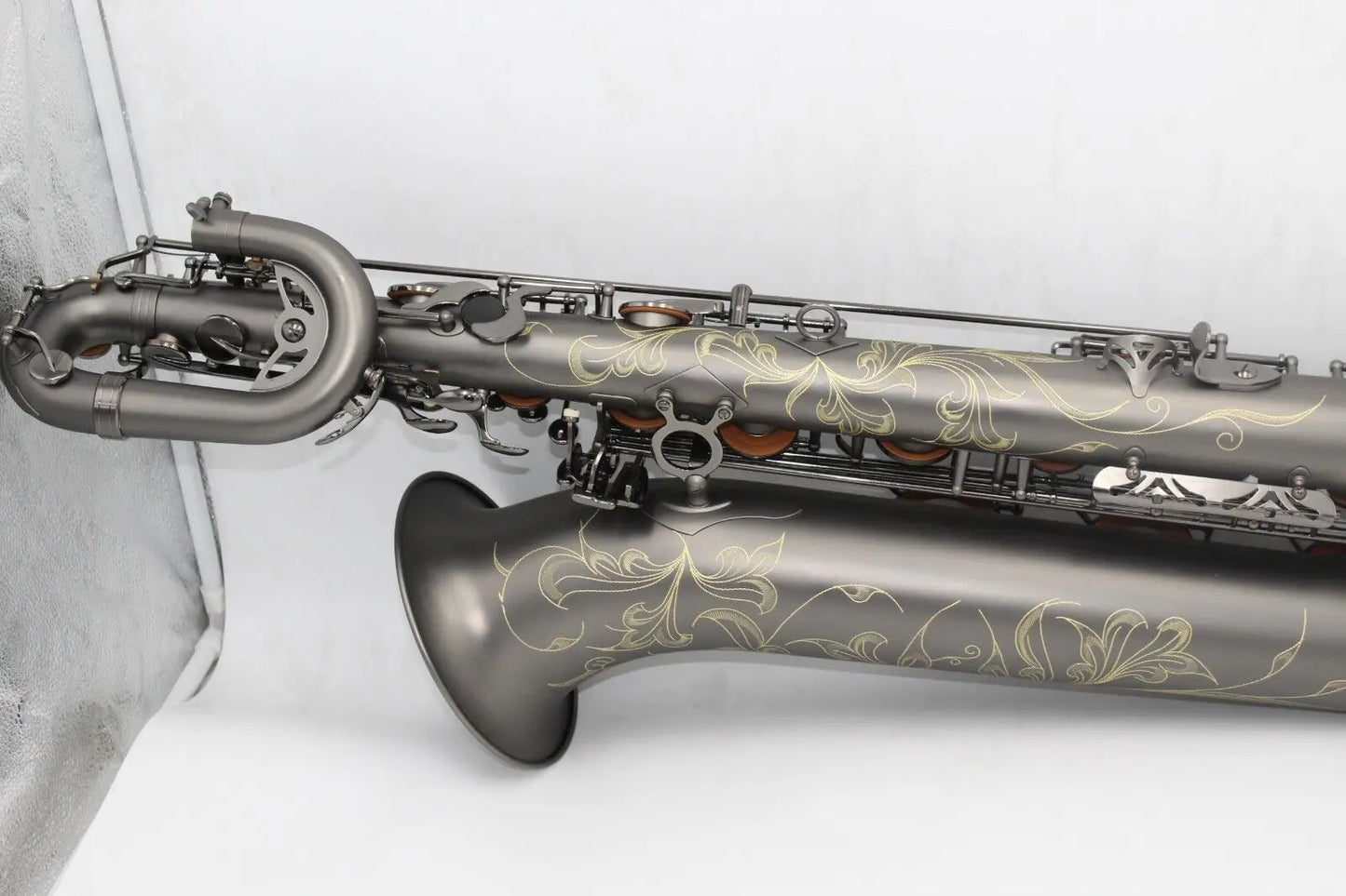 High grade music Matt black Baritone Saxophone full body hand engraving
